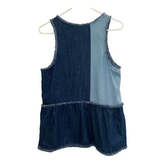 Hinge Denim Patchwork Peplum Sleeveless‎ Top Sz M - Picture 2 of 4